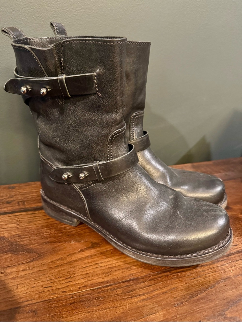 Rag & Bone New York Black Leather Moto Engineer Boots | Size 38 / US 8